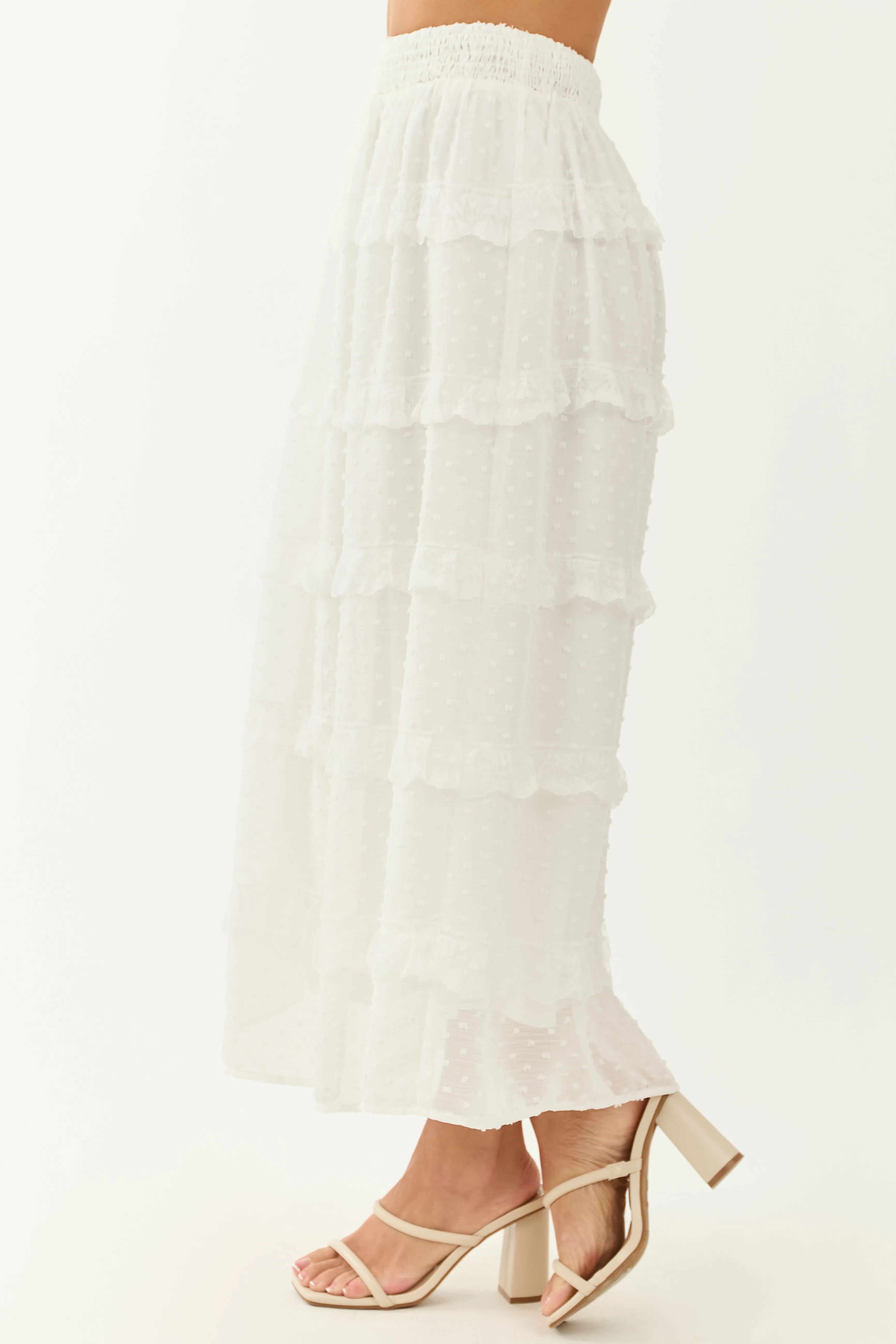 Lovelo Off White Lace Swiss Dot Chiffon Maxi Skirt sold by Lime Lush product image thumbnail 3