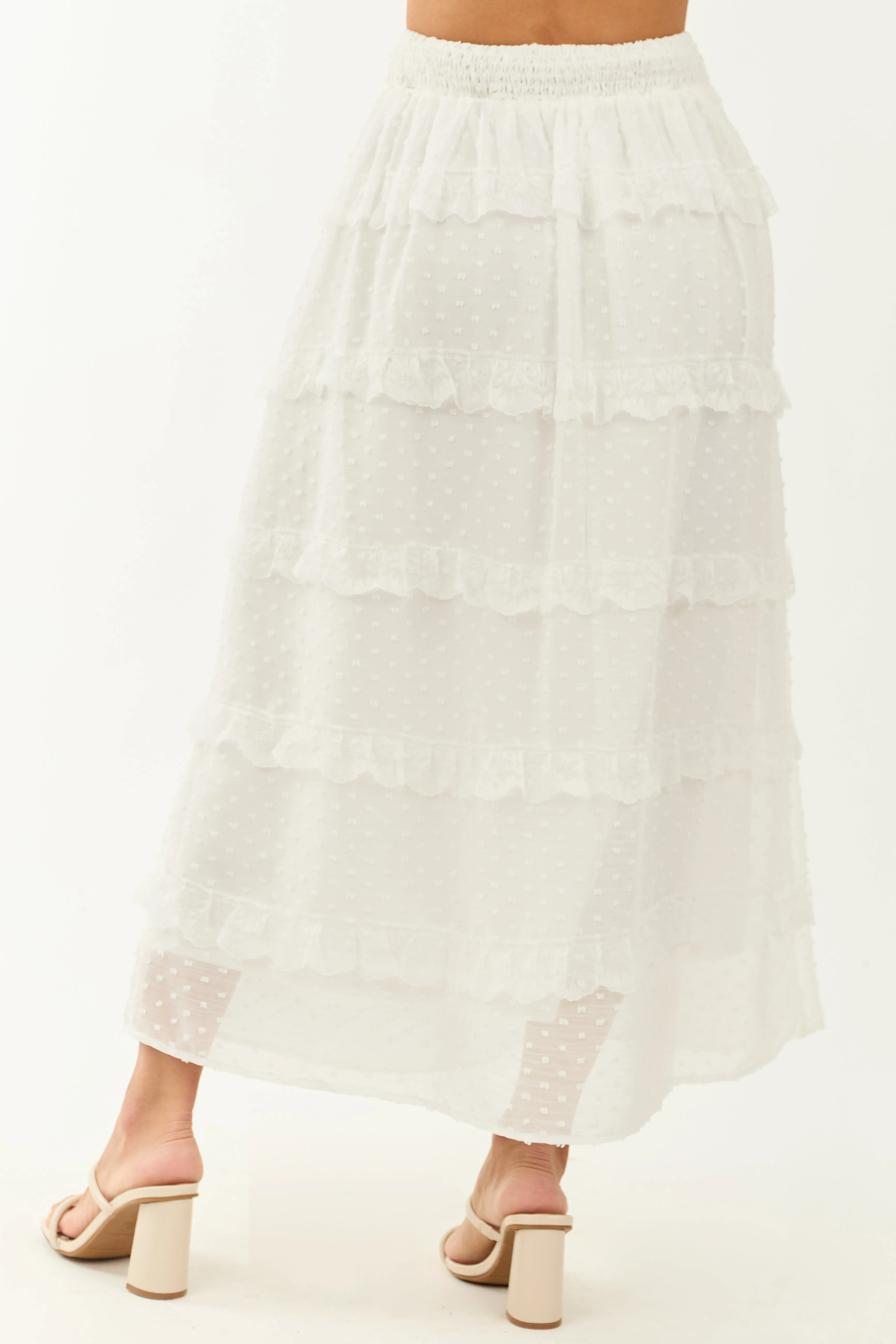 Lovelo Off White Lace Swiss Dot Chiffon Maxi Skirt sold by Lime Lush product image thumbnail 4