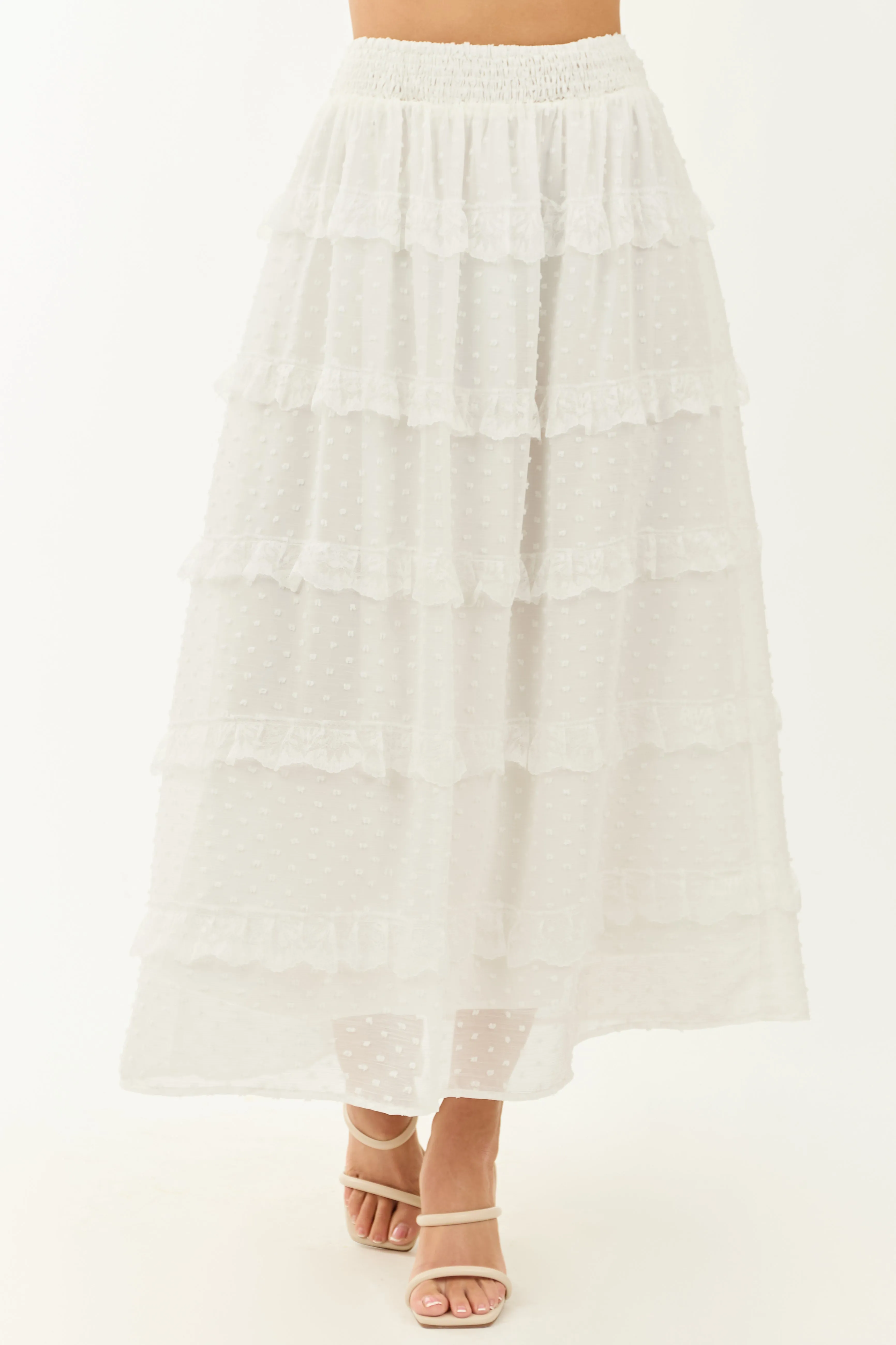 Lovelo Off White Lace Swiss Dot Chiffon Maxi Skirt sold by Lime Lush product image thumbnail 2