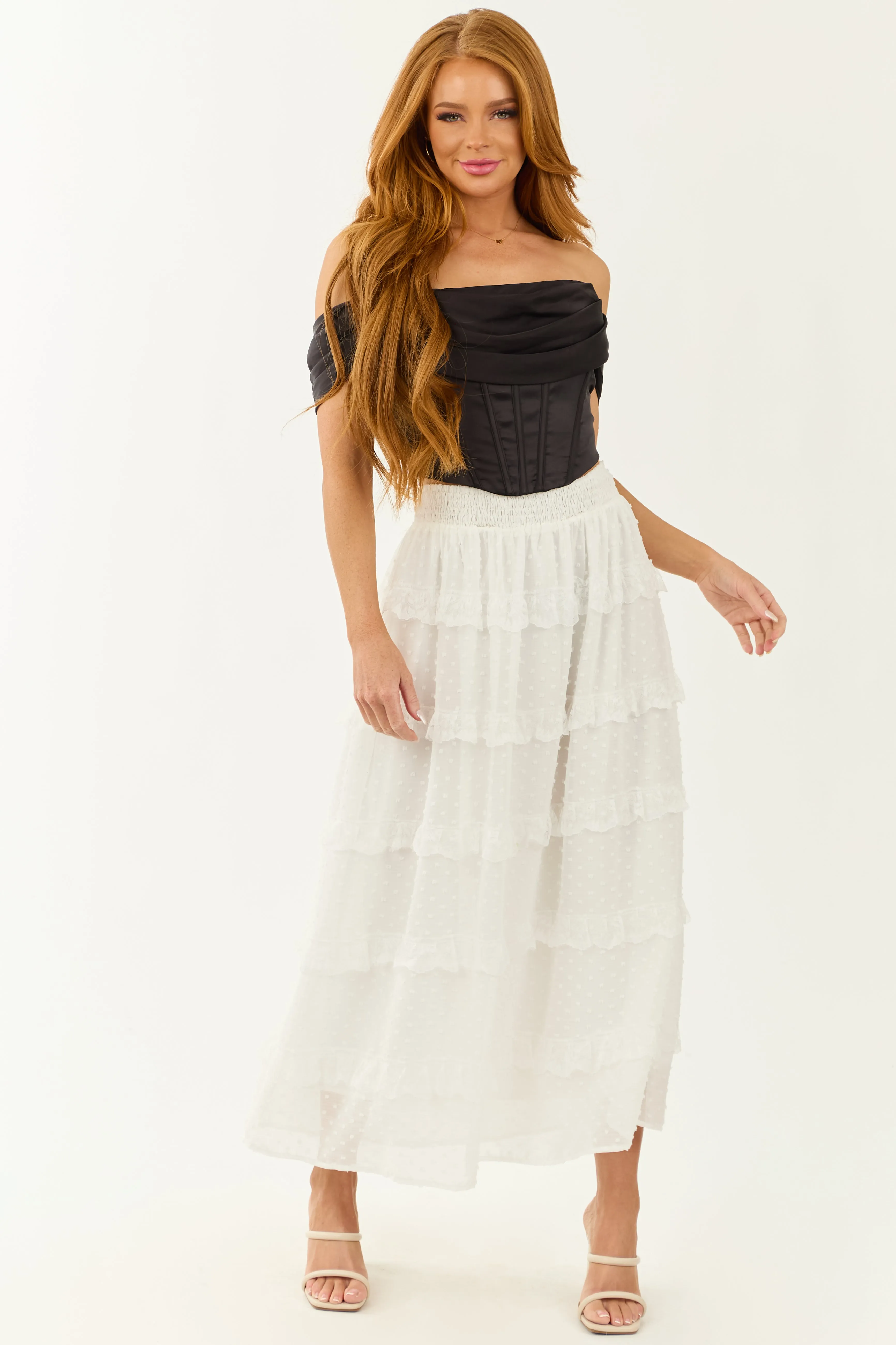 Lovelo Off White Lace Swiss Dot Chiffon Maxi Skirt sold by Lime Lush product image thumbnail 5