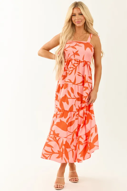 Peach Abstract Print Tie Straps Midi Dress sold by Lime Lush