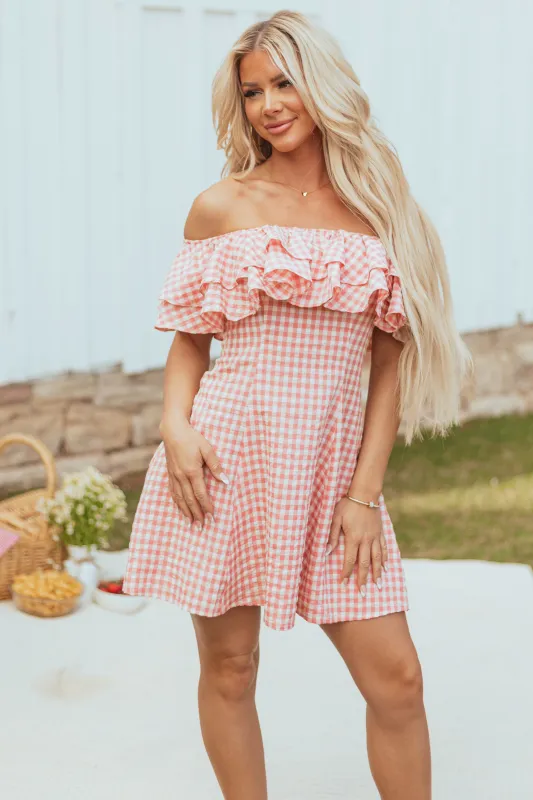Cherry Blossom Off Shoulder Gingham Ruffle Mini Dress made by BiBi