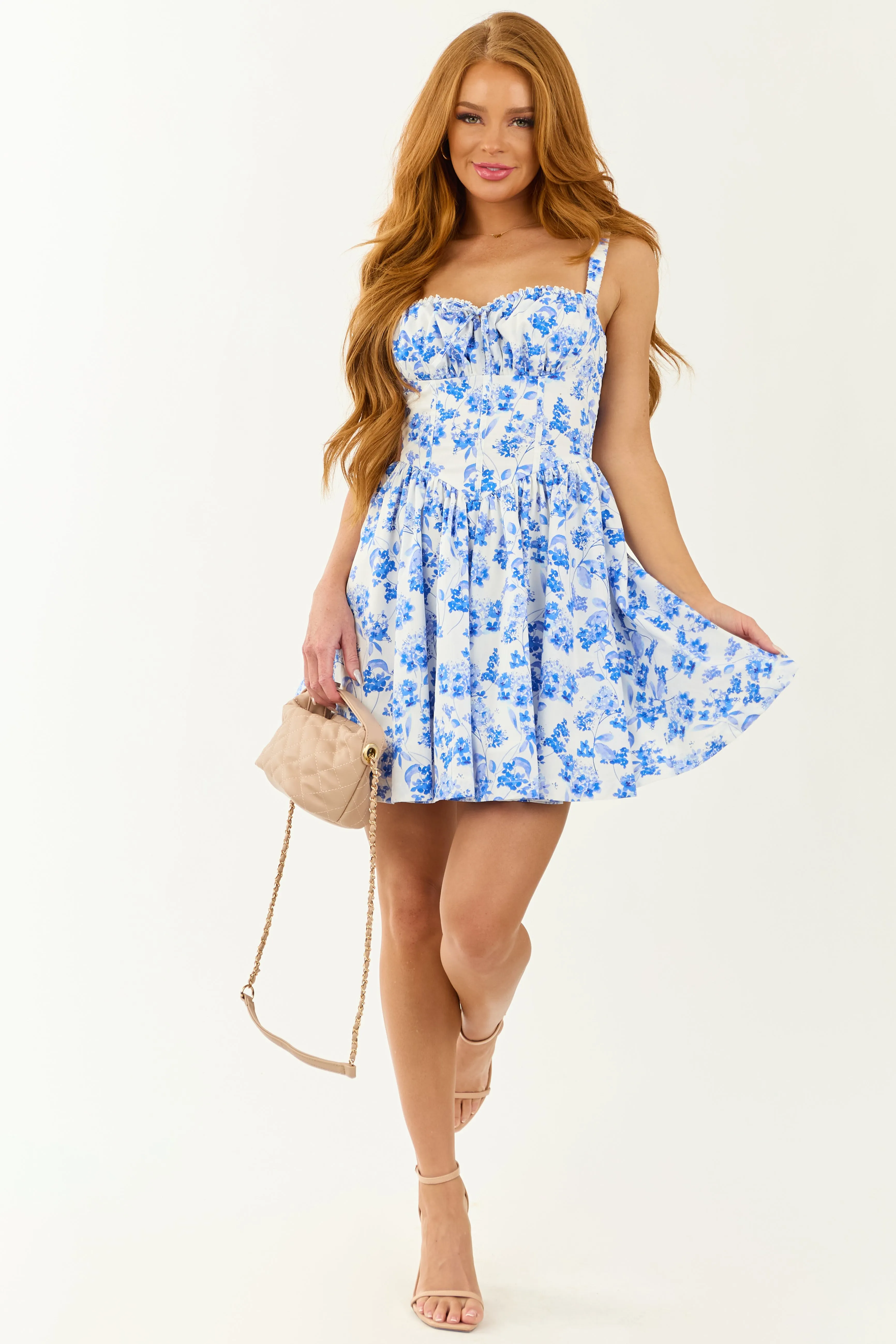 Off White Floral Print Sleeveless Mini Dress sold by Lime Lush product image thumbnail 3