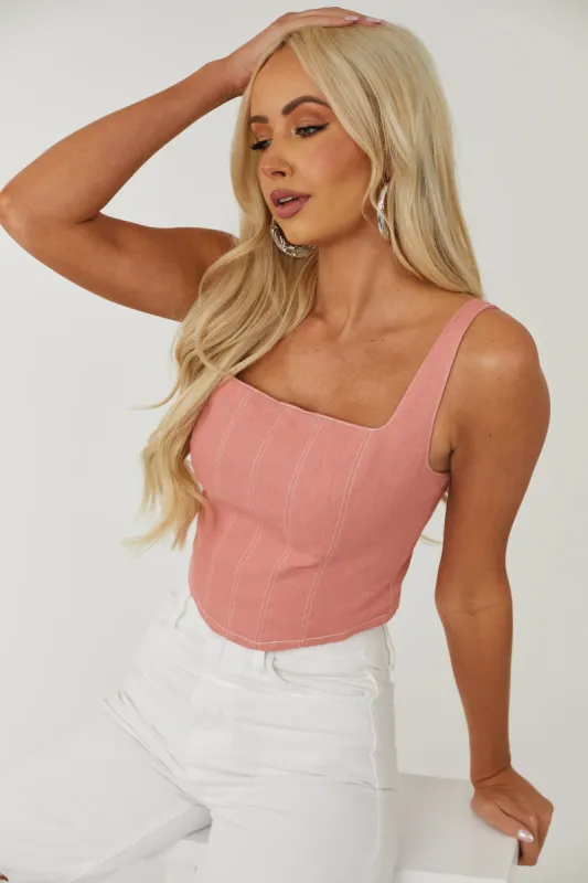 Hazy Punch Square Neck Denim Bustier Crop Top sold by Lime Lush