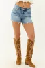 Mica Denim Medium Cut Off Hem Stretchy Shorts sold by Lime Lush