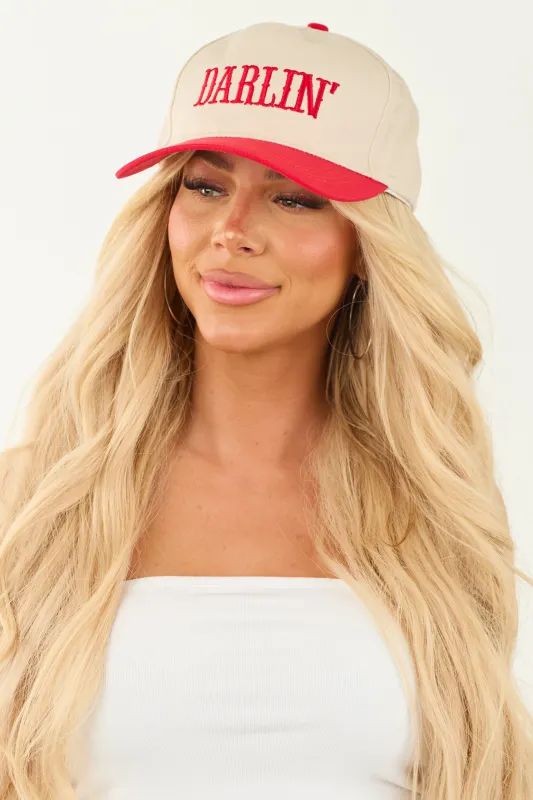 Ruby and Cream 'Darlin' Embroidered Trucker Hat sold by Lime Lush