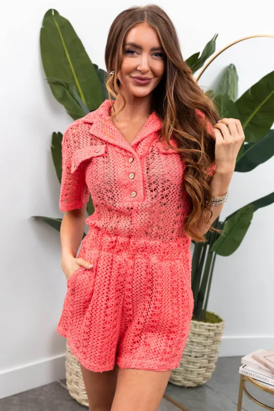 Watermelon Crochet Button Down Collared Romper sold by Lime Lush
