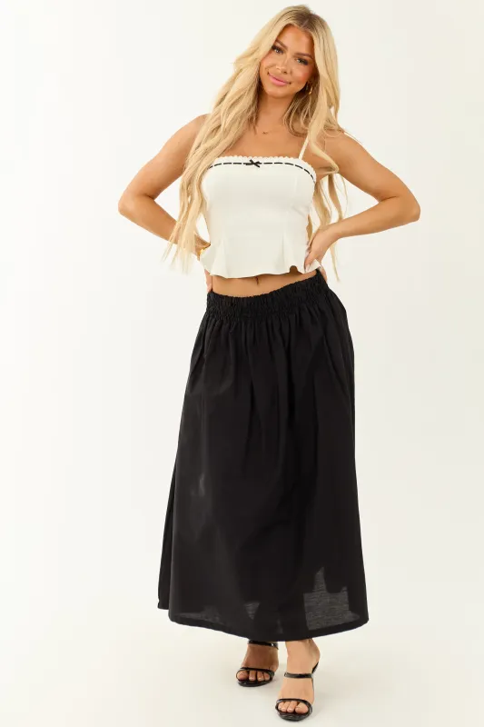 Black Smocked Waist Cotton Midi Skirt sold by Lime Lush