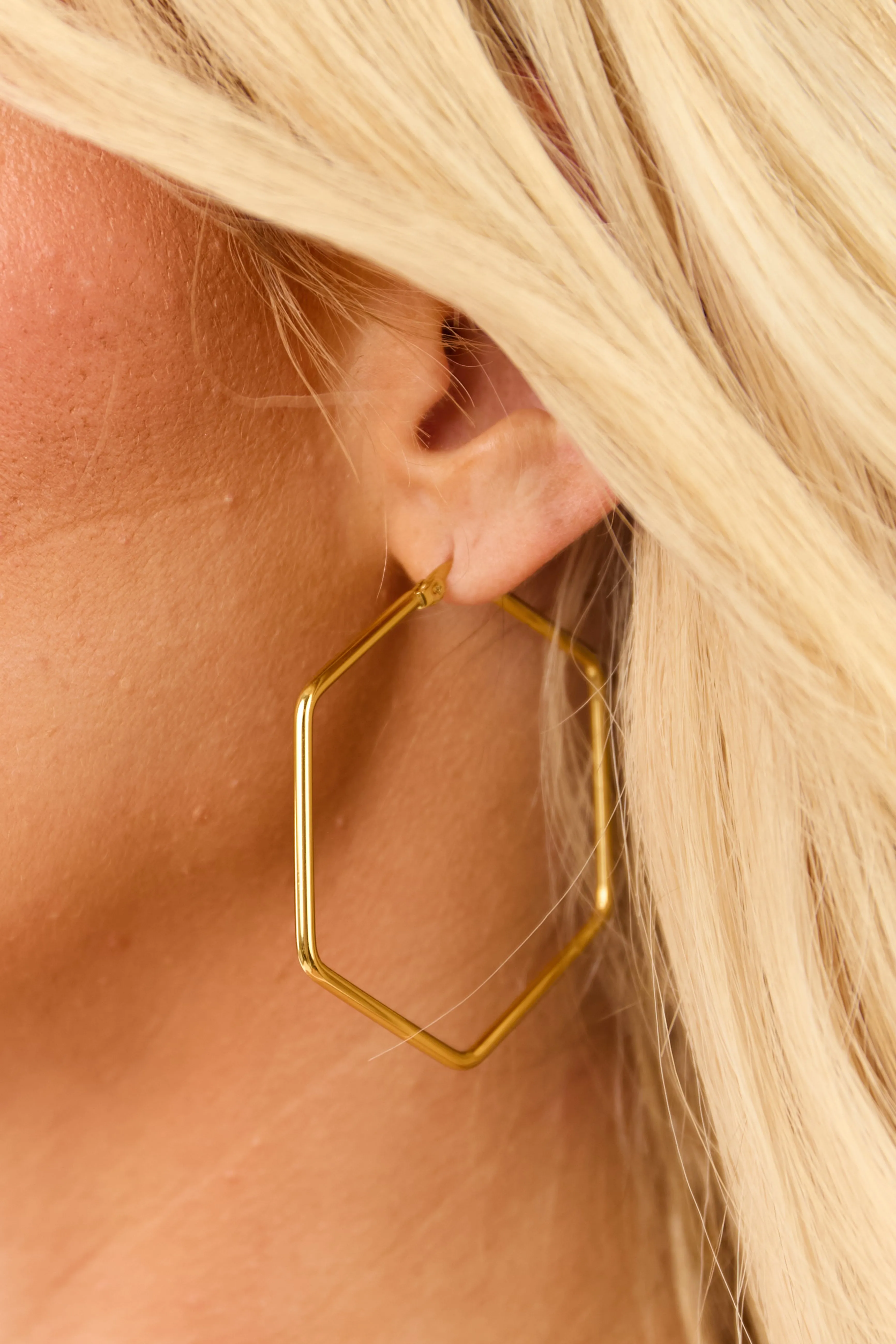 Gold Hexagon Large Hoop Earrings sold by Lime Lush