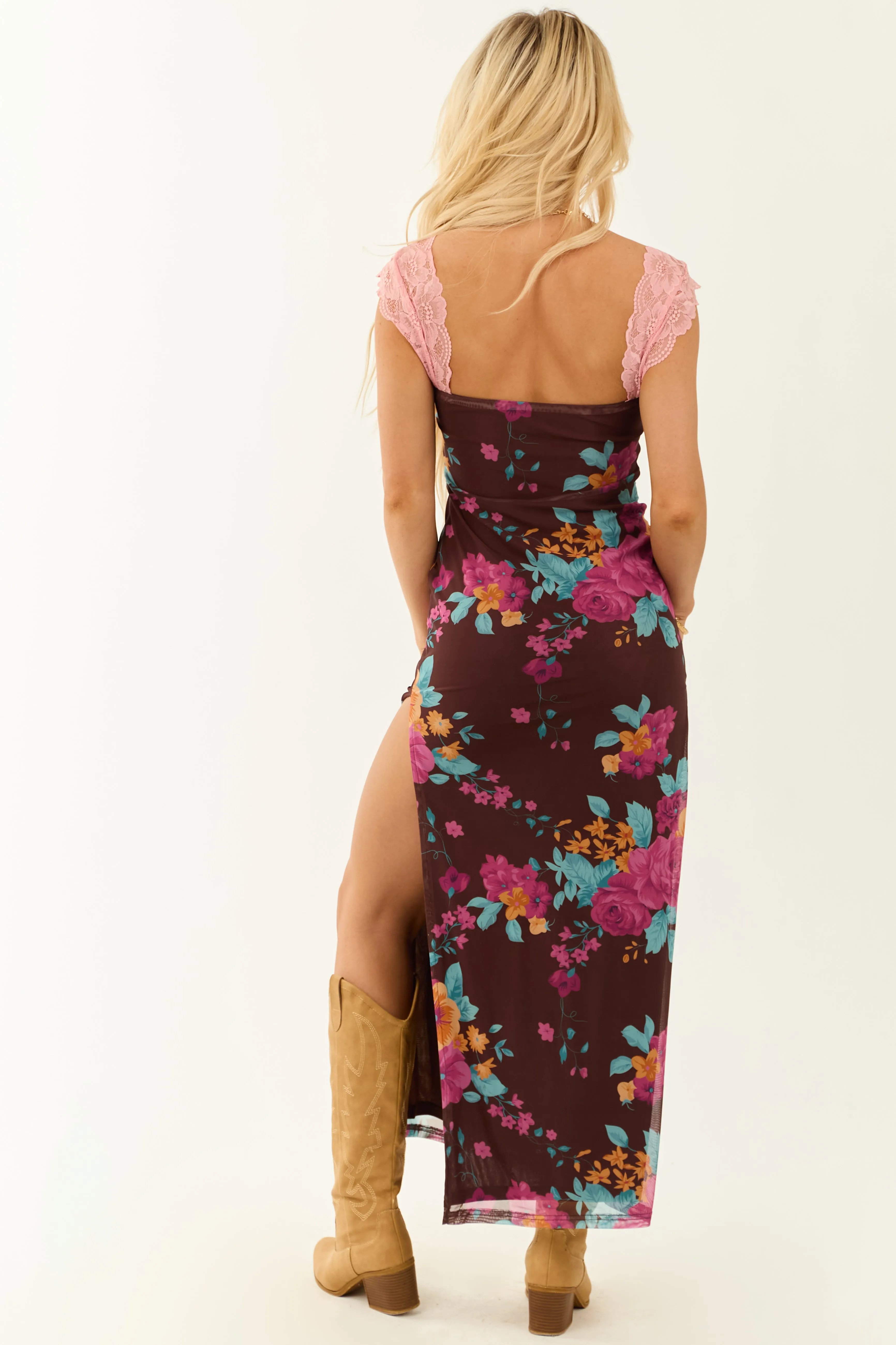 Cocoa Floral Print Mesh Lace Bust Maxi Dress sold by Lime Lush product image thumbnail 5