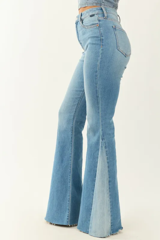 Cello Medium Wash Side Hem Panel Stretchy Flare Jeans sold by Lime Lush