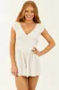 Off White Frill Trim Eyelet Lace V Neck Romper sold by Lime Lush
