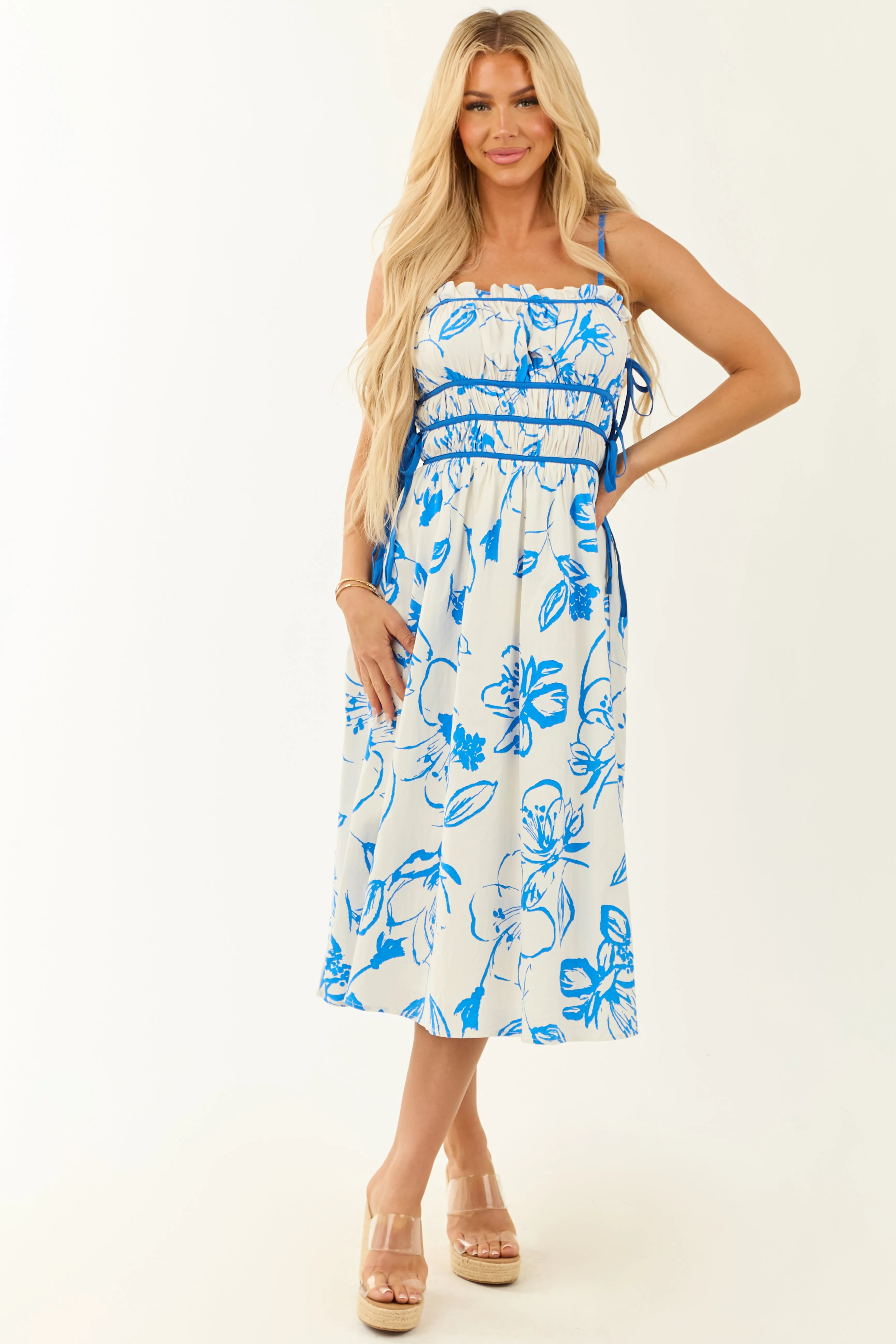 Ivory Floral Print Square Neck Sleeveless Midi Dress sold by Lime Lush product image thumbnail 3