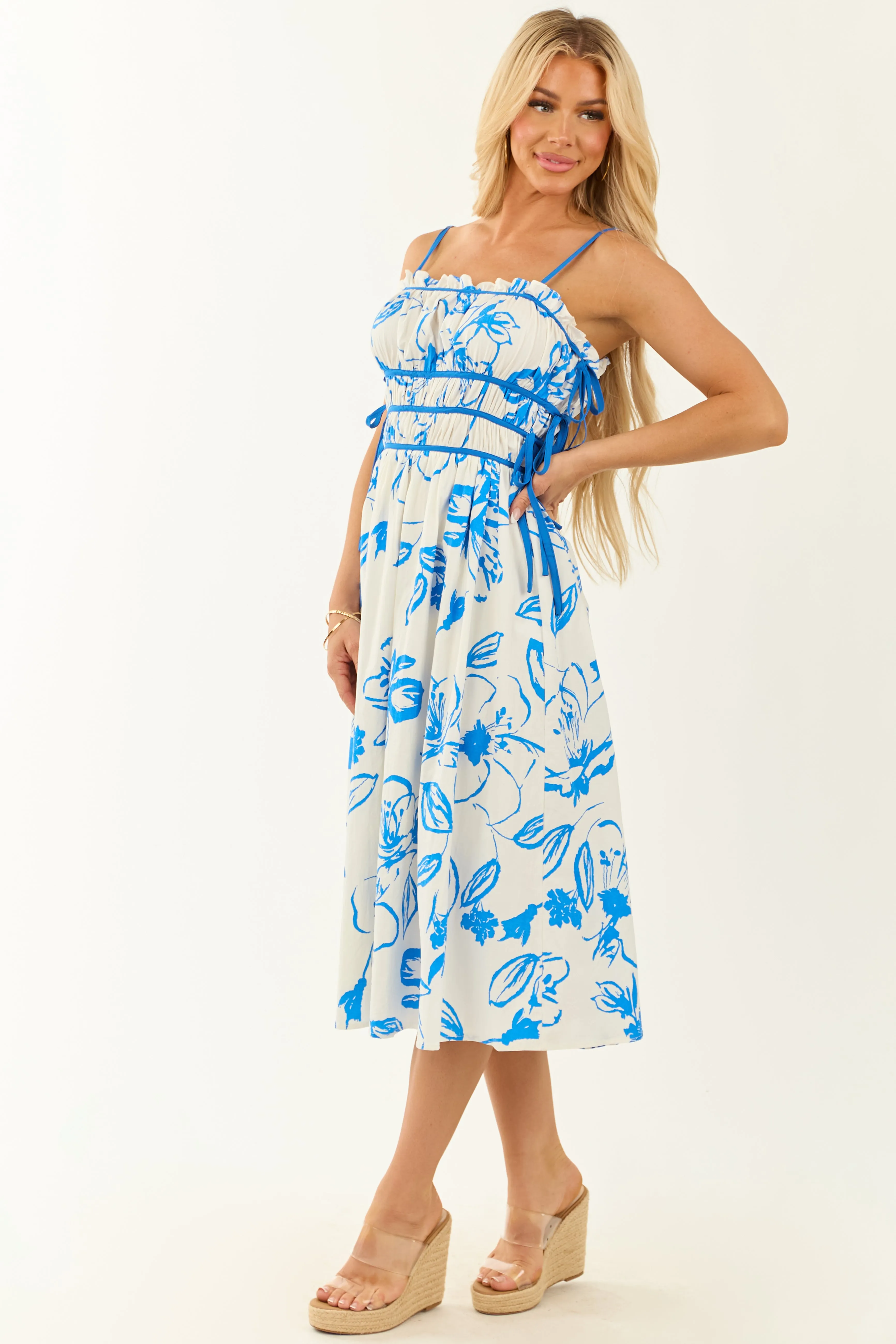 Ivory Floral Print Square Neck Sleeveless Midi Dress sold by Lime Lush product image thumbnail 4