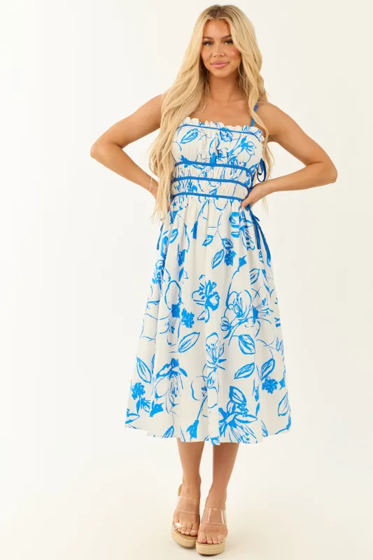 Ivory Floral Print Square Neck Sleeveless Midi Dress sold by Lime Lush