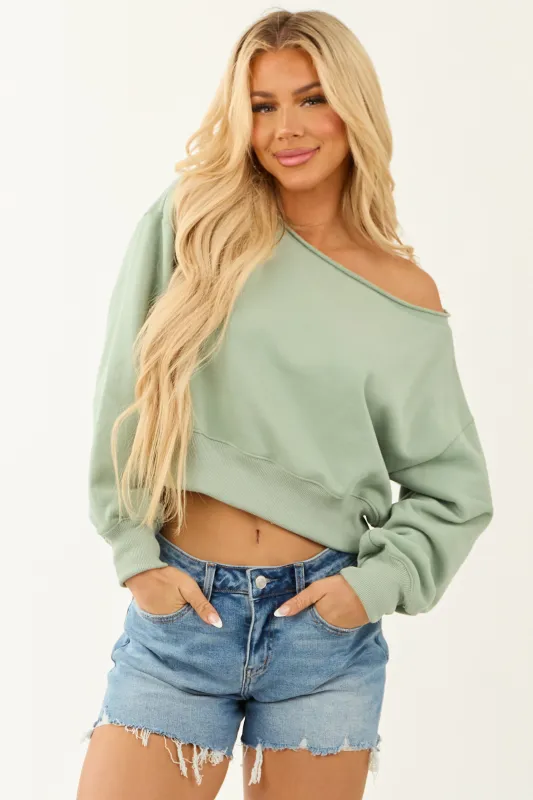 Mint Off Shoulder Cropped Sweatshirt made by Papermoon