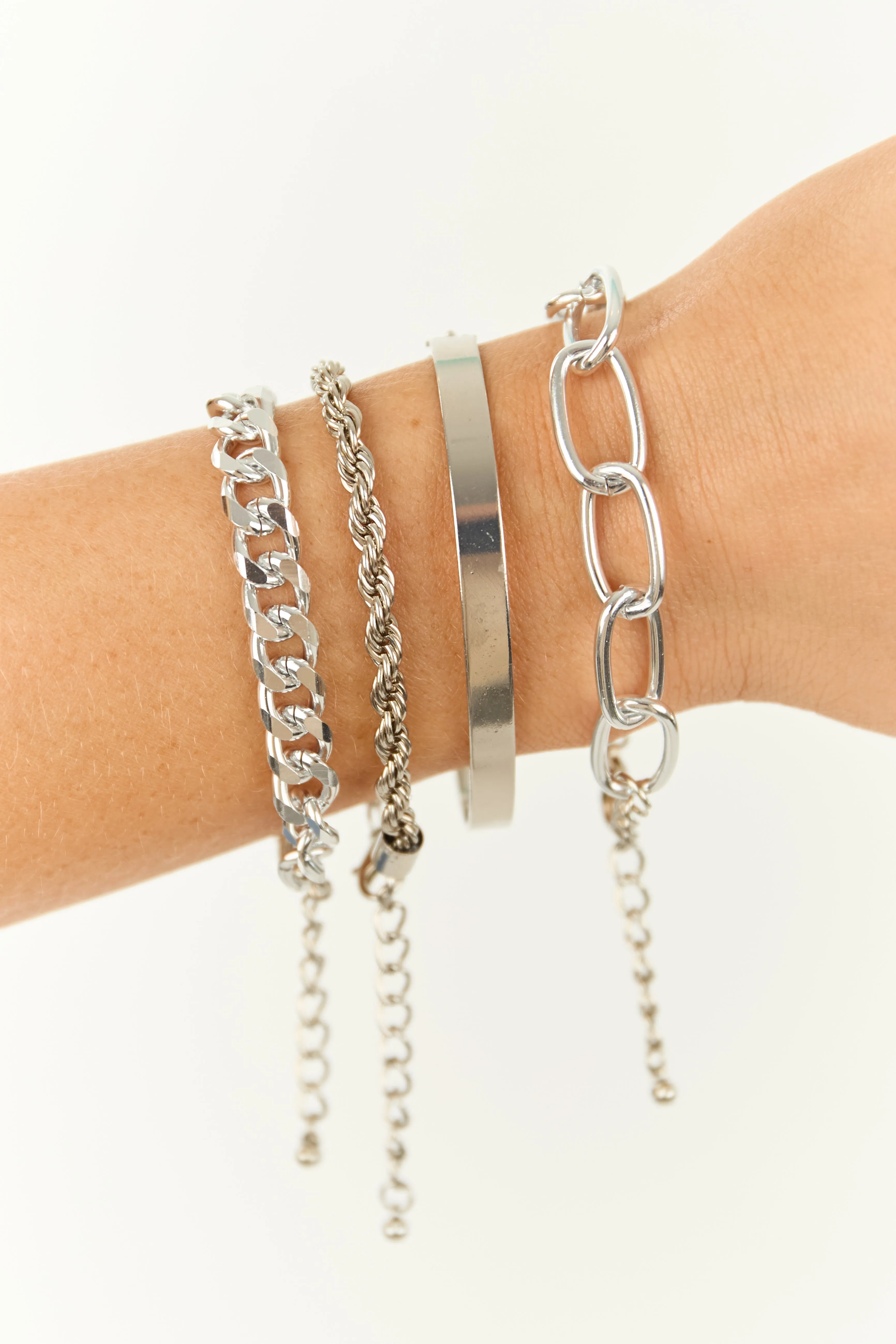 Silver Chain Link 4 Piece Bracelet Set sold by Lime Lush