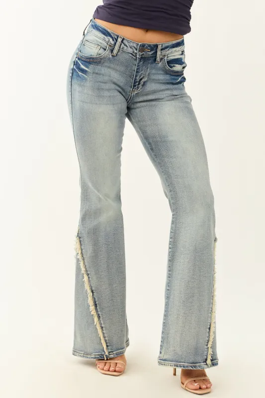 Cello Vintage Wash Stretchy Frayed Seam Flare Jeans sold by Lime Lush