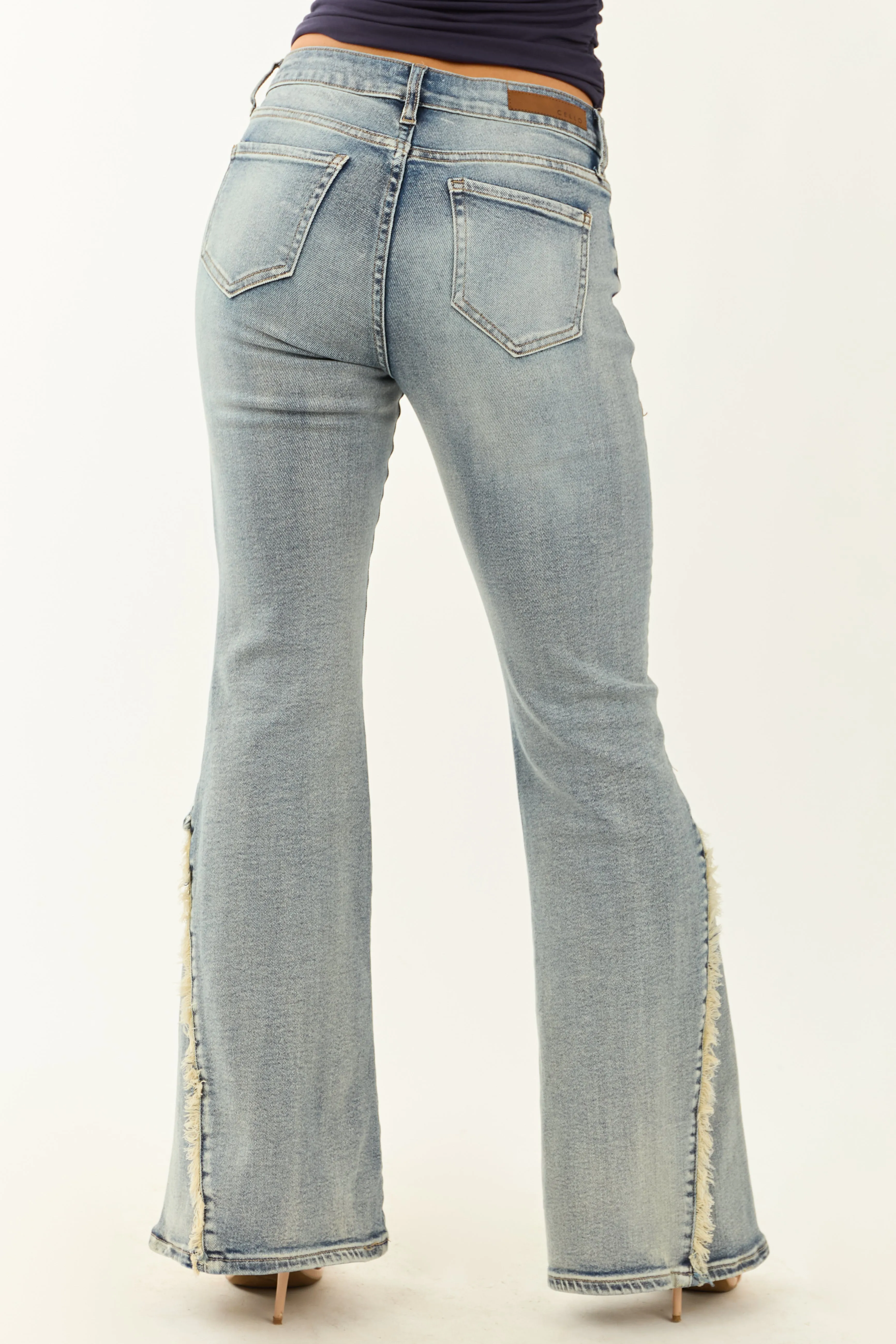 Cello Vintage Wash Stretchy Frayed Seam Flare Jeans sold by Lime Lush product image thumbnail 4