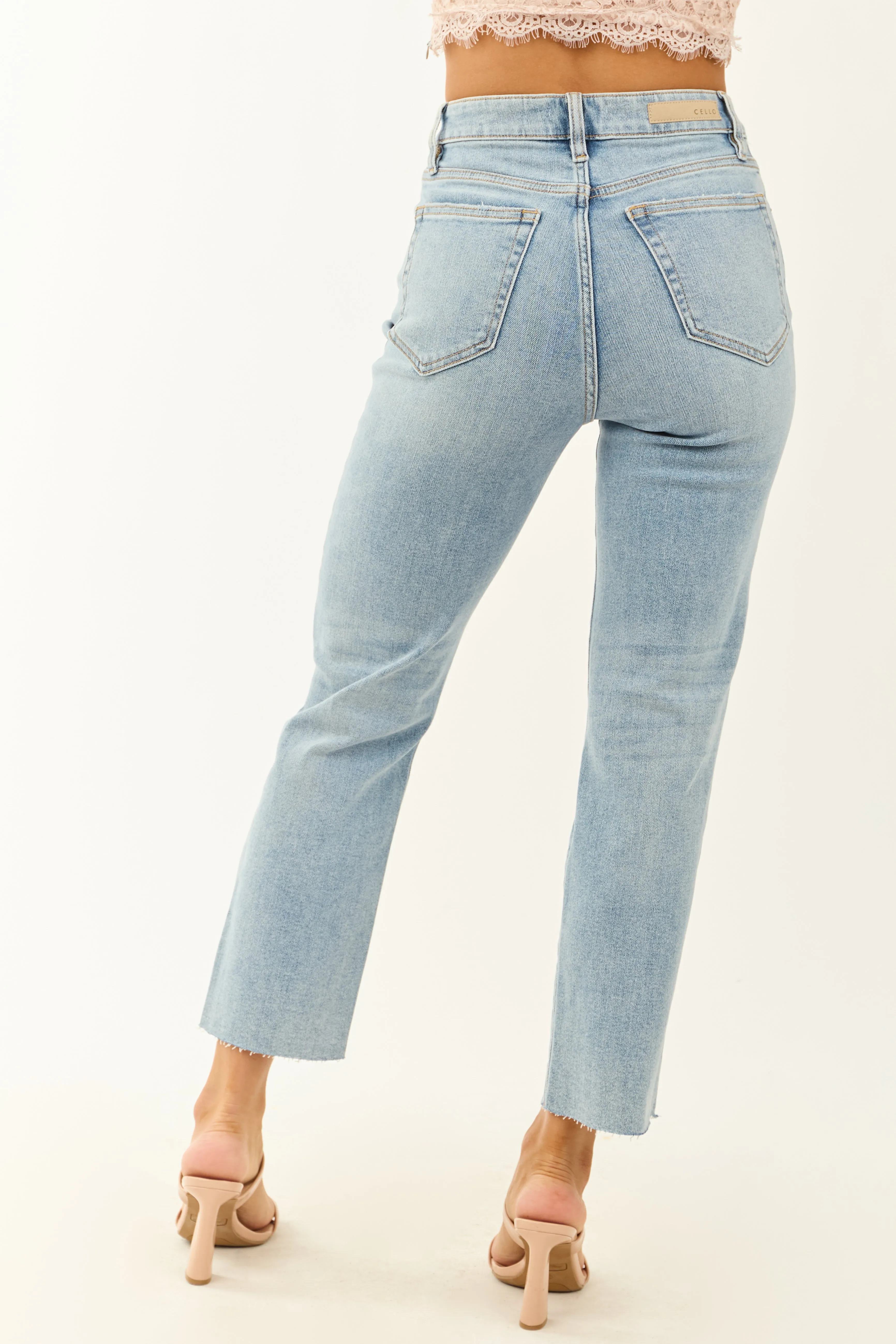 Cello Light Wash Stretchy Distressed Straight Jeans sold by Lime Lush product image thumbnail 4