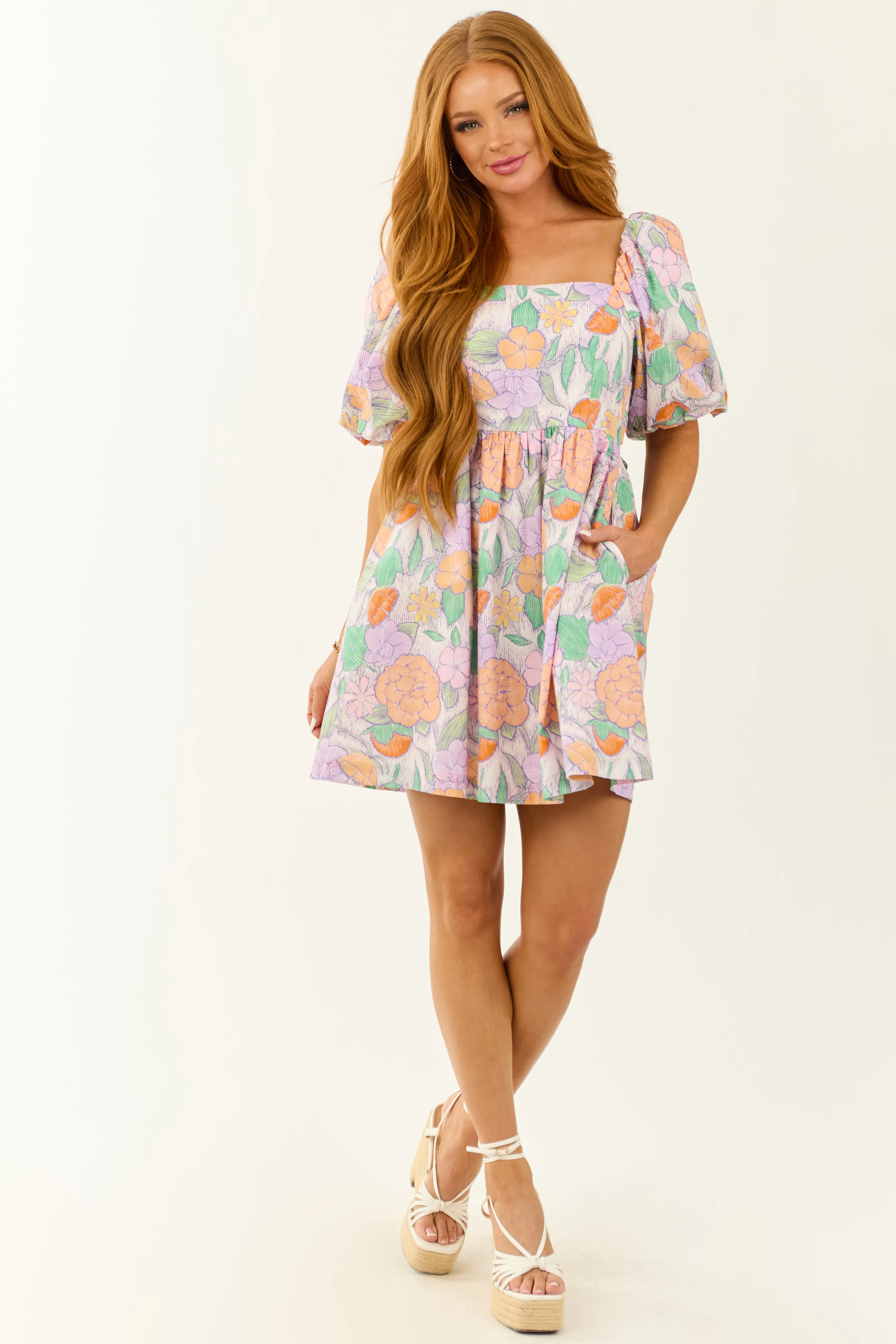 Entro Multicolor Floral Puff Sleeve Mini Dress sold by Lime Lush product image thumbnail 3