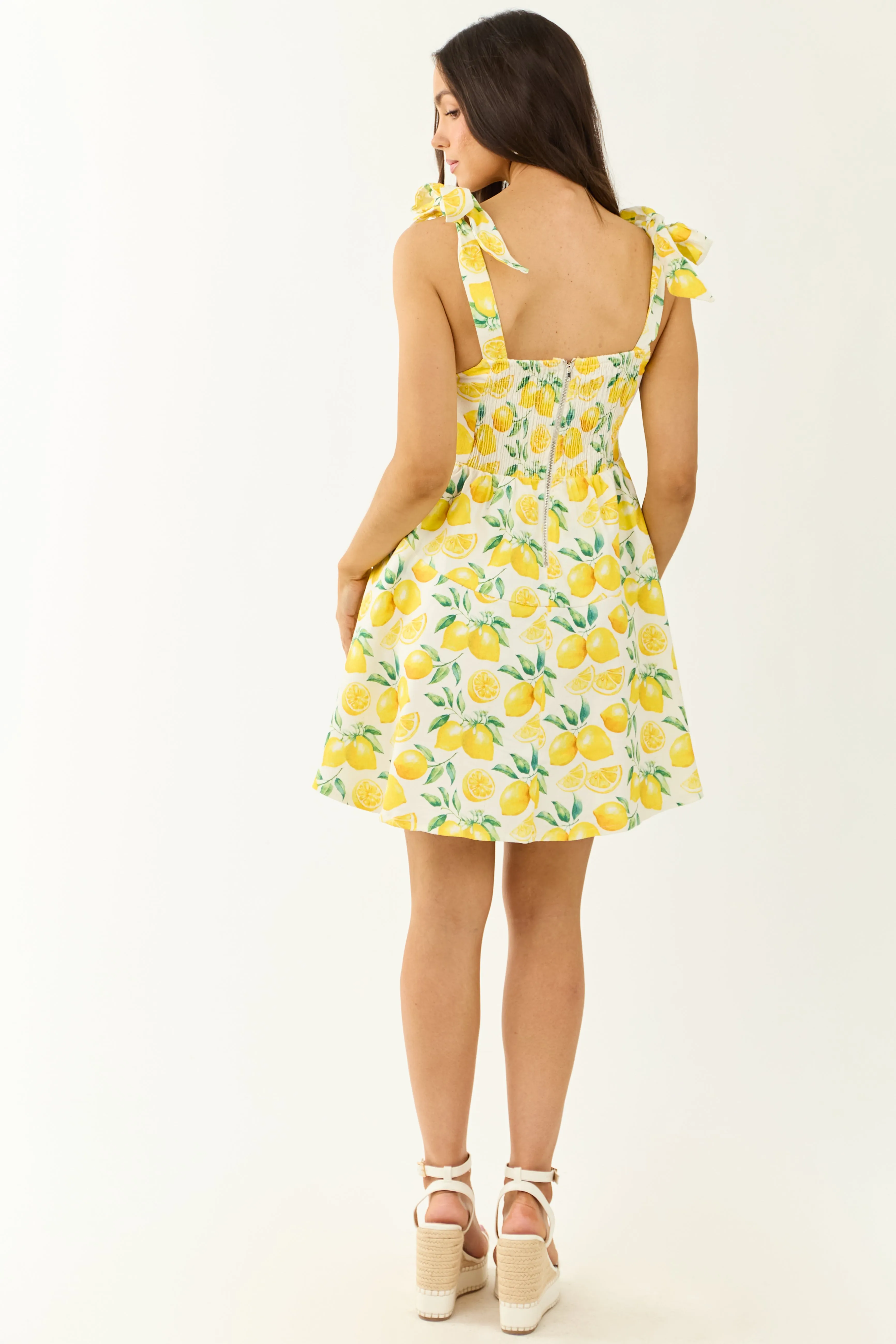 Lovelo Ivory Lemon Print Denim Sleeveless Mini Dress sold by Lime Lush product image thumbnail 5