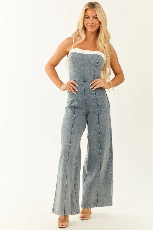 Flying Tomato Medium Acid Wash Denim Jumpsuit sold by Lime Lush