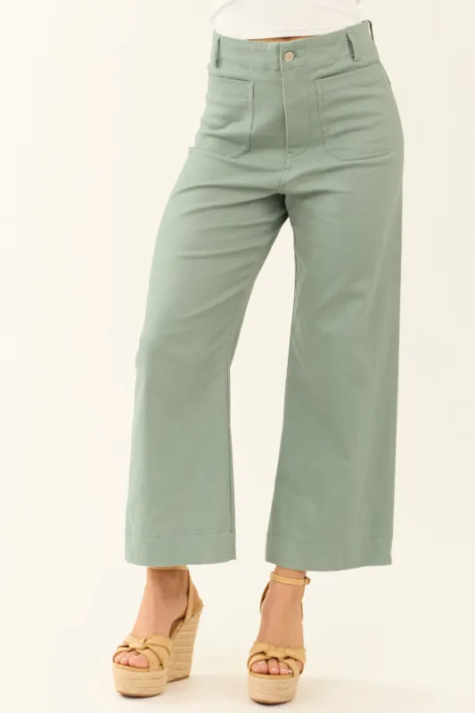 Sage Patch Pocket Wide Leg Cropped Jeans sold by Lime Lush