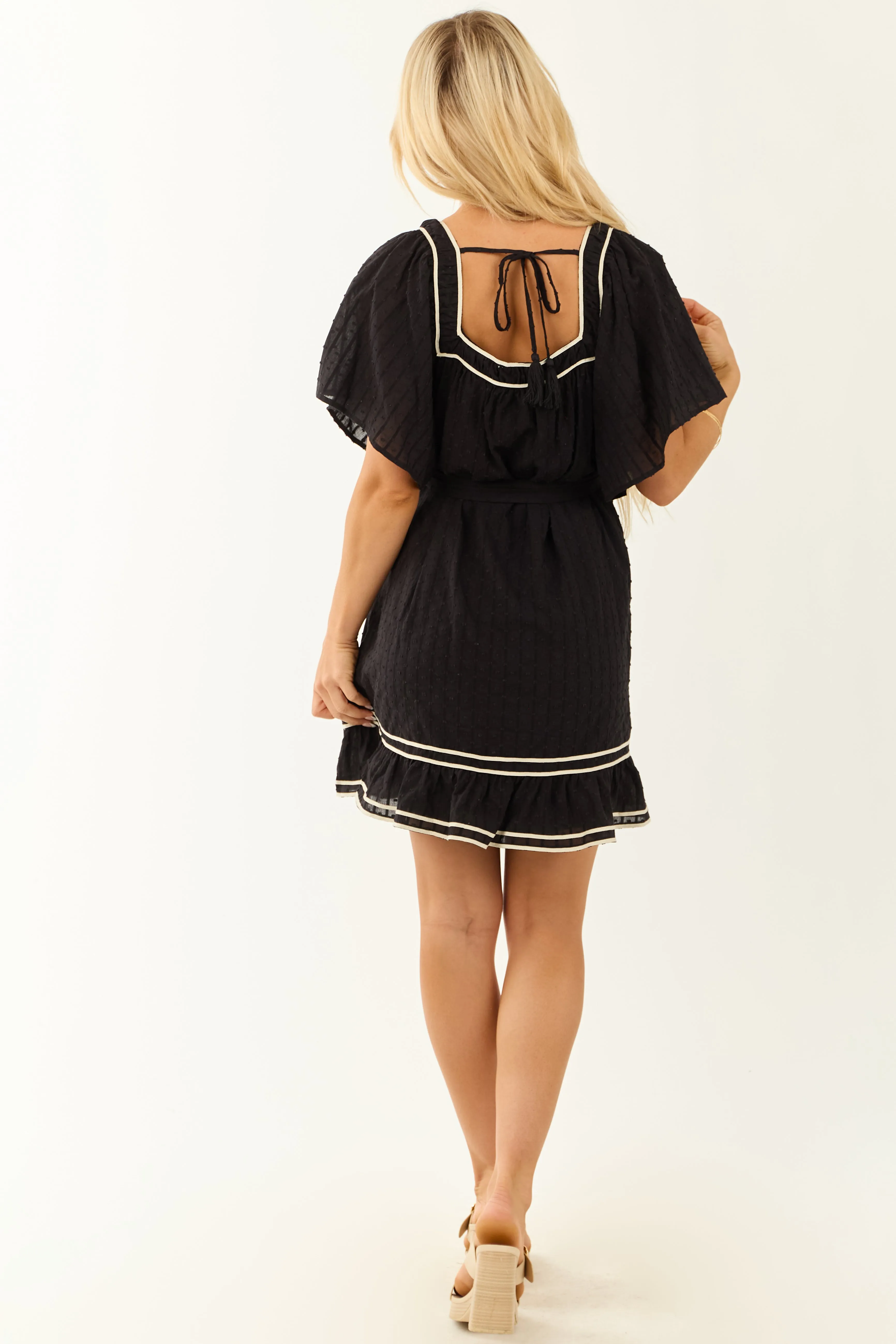 Black Swiss Dot Flutter Sleeve Mini Dress sold by Lime Lush product image thumbnail 5