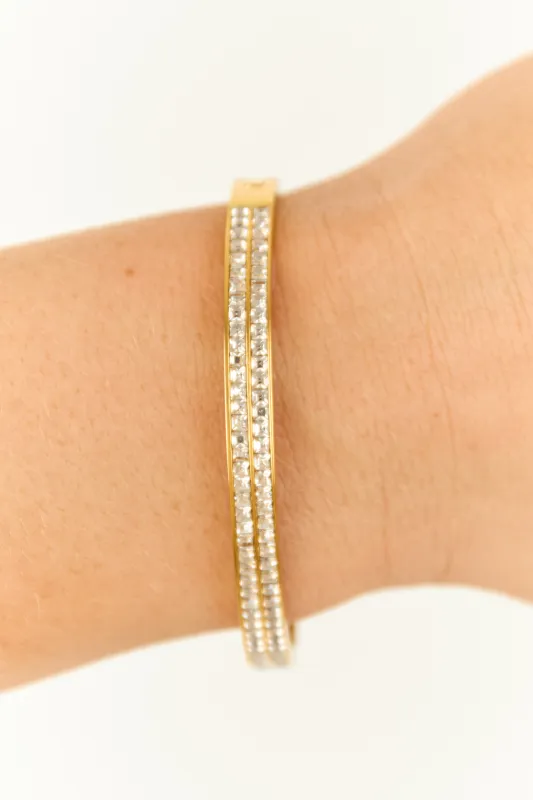 Gold Rhinestone Detail Hinge Bangle Bracelet sold by Lime Lush