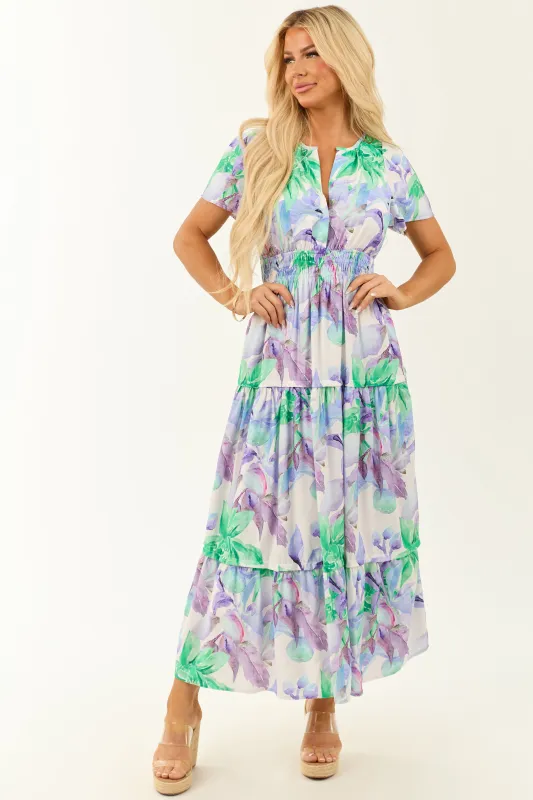 Lavender Floral Print Short Sleeve Maxi Dress sold by Lime Lush