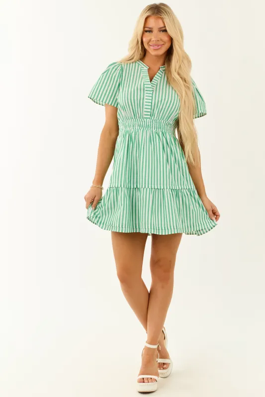 Kelly Green Striped Short Sleeve Mini Dress made by Umgee