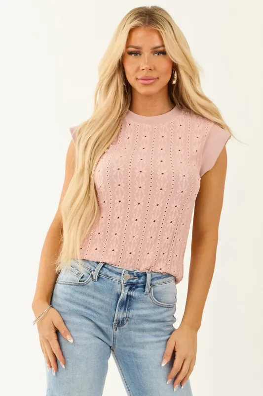 Dusty Blush Eyelet Floral Cap Sleeve Top sold by Lime Lush