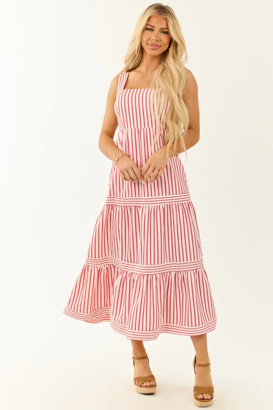 She+Sky White and Ruby Striped Sleeveless Midi Dress sold by Lime Lush