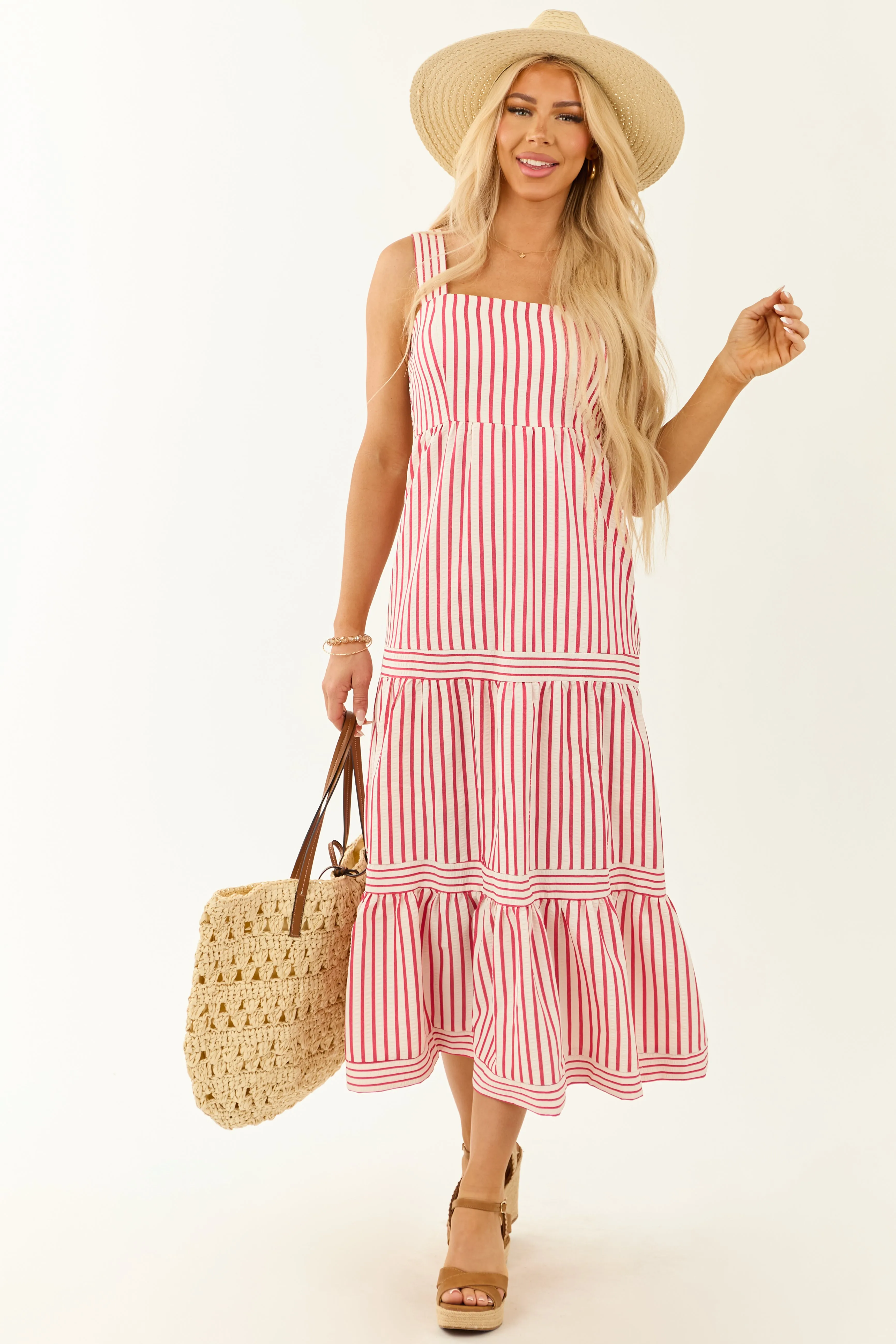 She+Sky White and Ruby Striped Sleeveless Midi Dress sold by Lime Lush product image thumbnail 3
