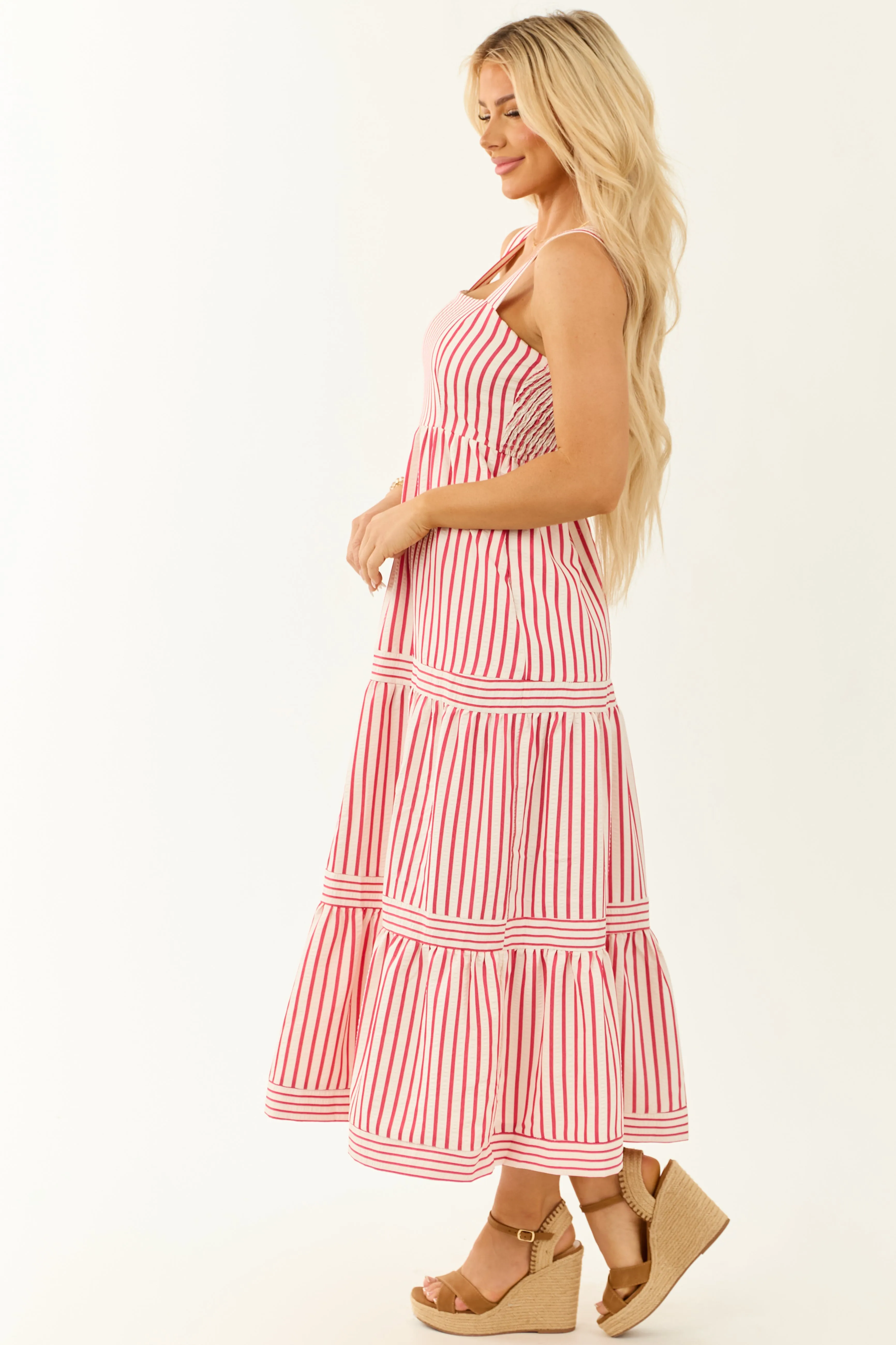 She+Sky White and Ruby Striped Sleeveless Midi Dress sold by Lime Lush product image thumbnail 4