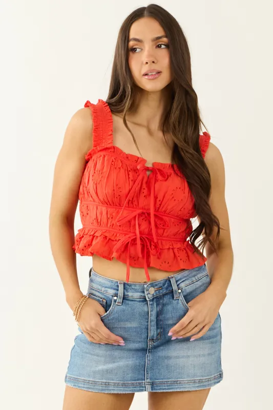 Entro Scarlet Floral Eyelet Ruffle Hem Tank Top sold by Lime Lush