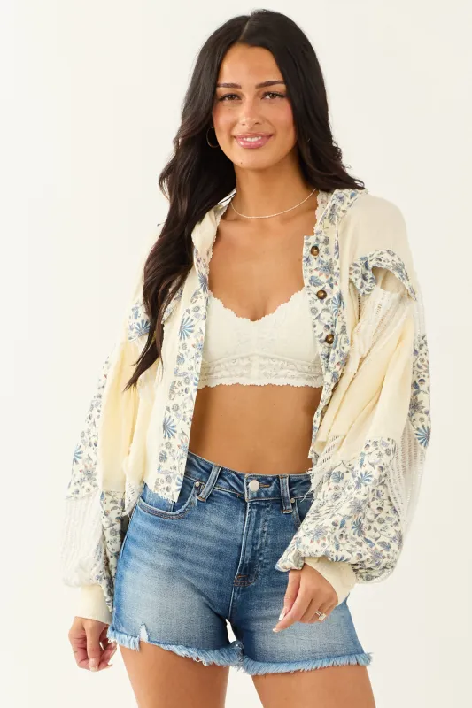 POL Cream Contrast Floral Cotton Hooded Shacket sold by Lime Lush