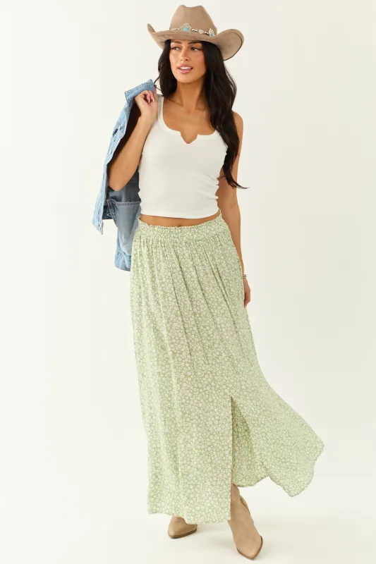 Pistachio Floral Print Smocked Maxi Skirt sold by Lime Lush