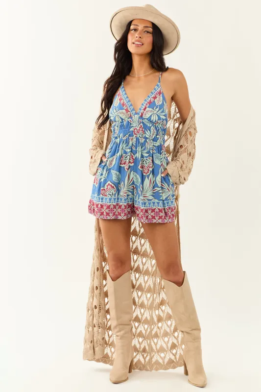 Cornflower Floral Print Sleeveless Flowy Romper sold by Lime Lush