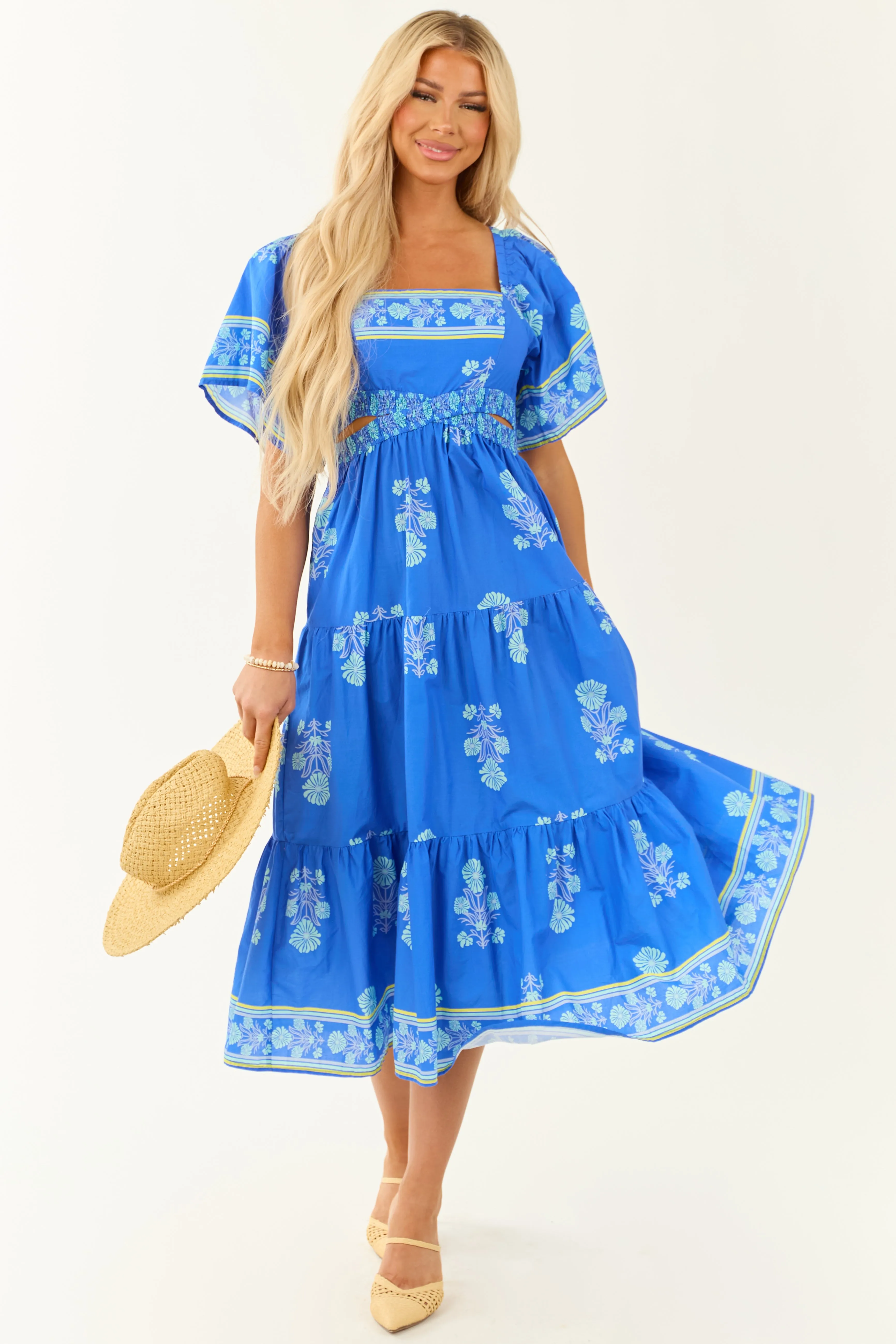 Royal Blue Floral Print Short Sleeve Midi Dress sold by Lime Lush product image thumbnail 3