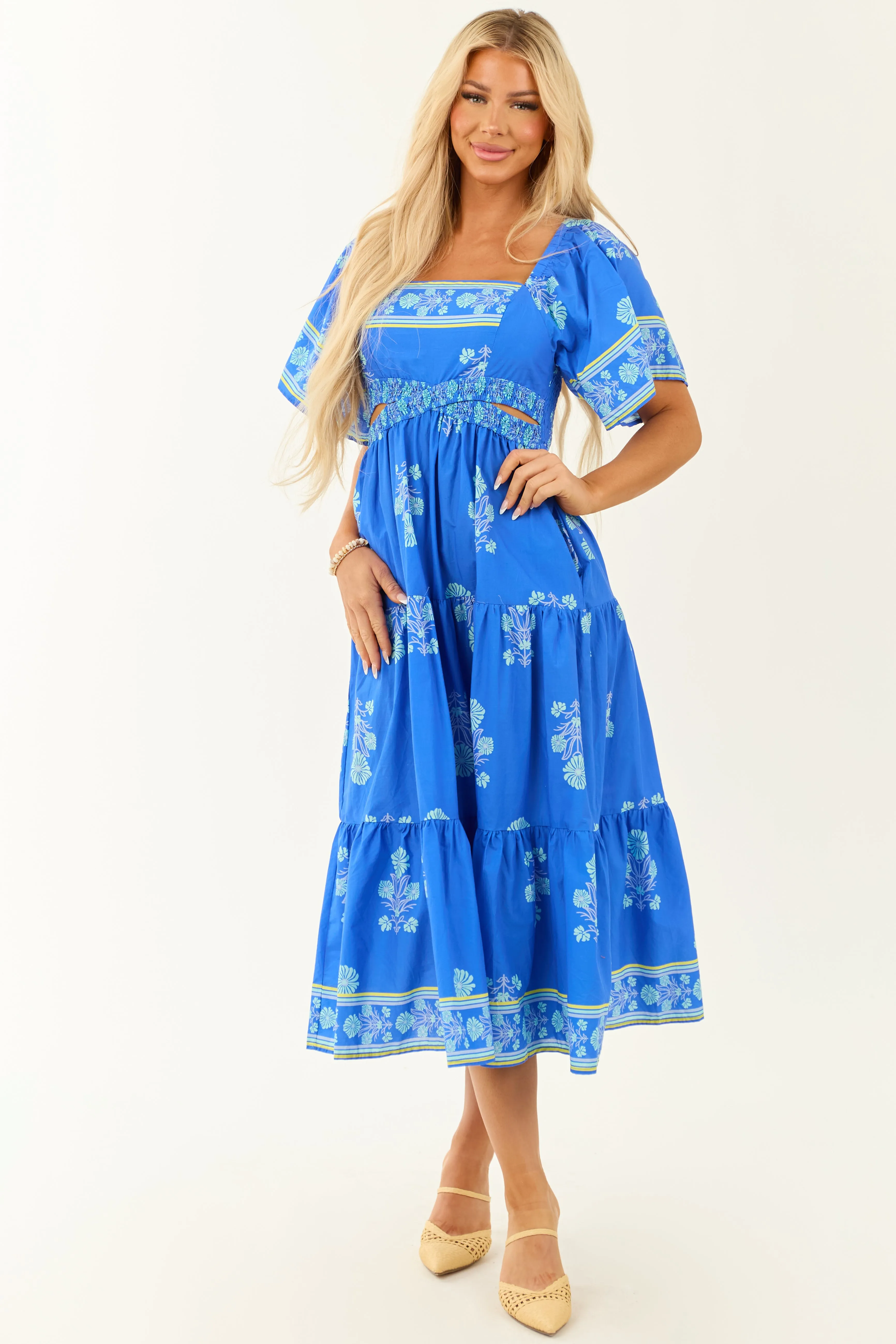 Royal Blue Floral Print Short Sleeve Midi Dress sold by Lime Lush product image thumbnail 2