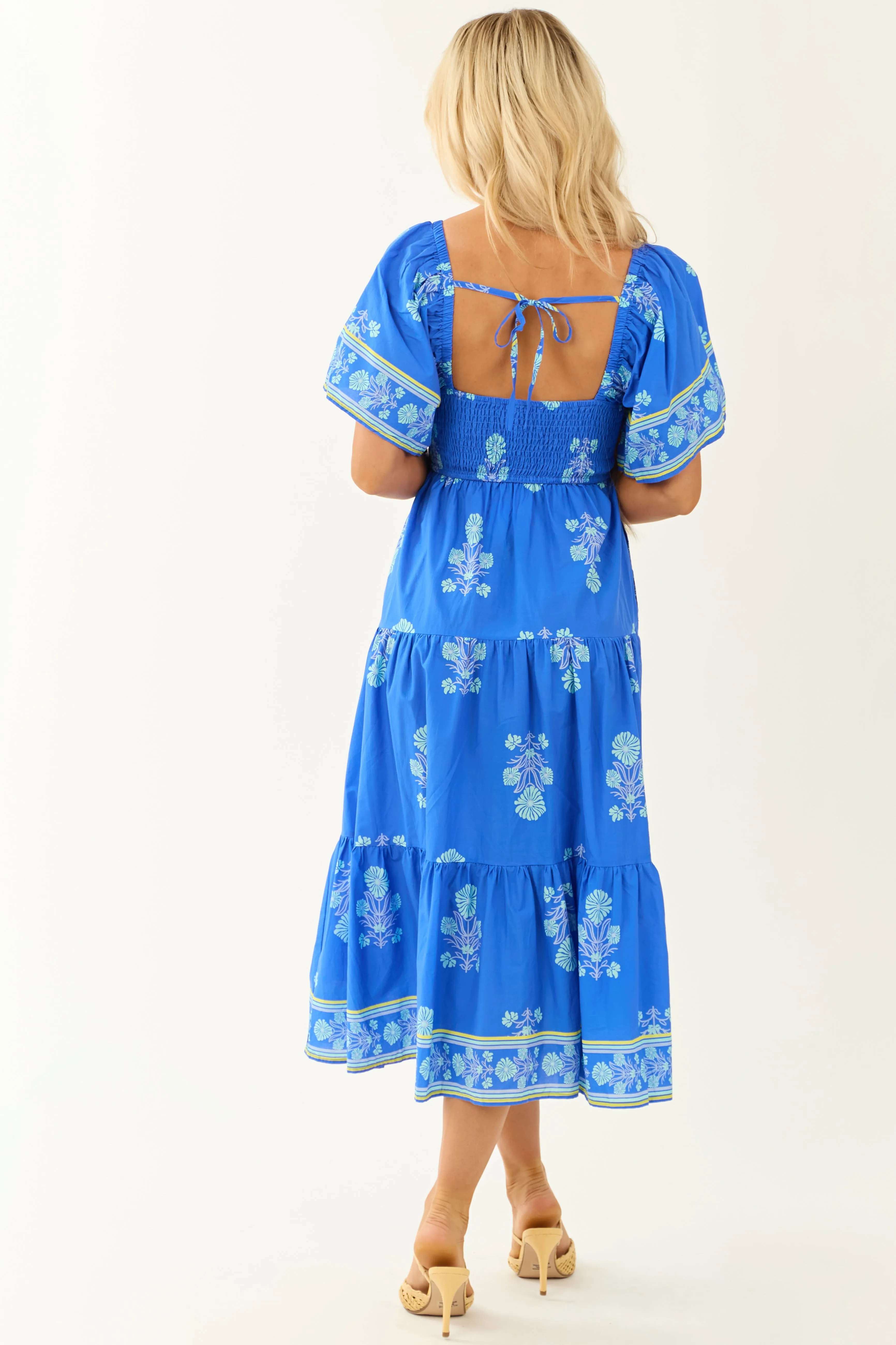 Royal Blue Floral Print Short Sleeve Midi Dress sold by Lime Lush product image thumbnail 5