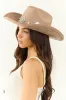 Taupe Faux Suede Cowboy Hat with Silver Concho Band sold by Lime Lush