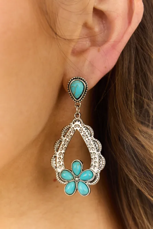 Silver and Turquoise Teardrop Western Drop Earrings made by Lime Lush