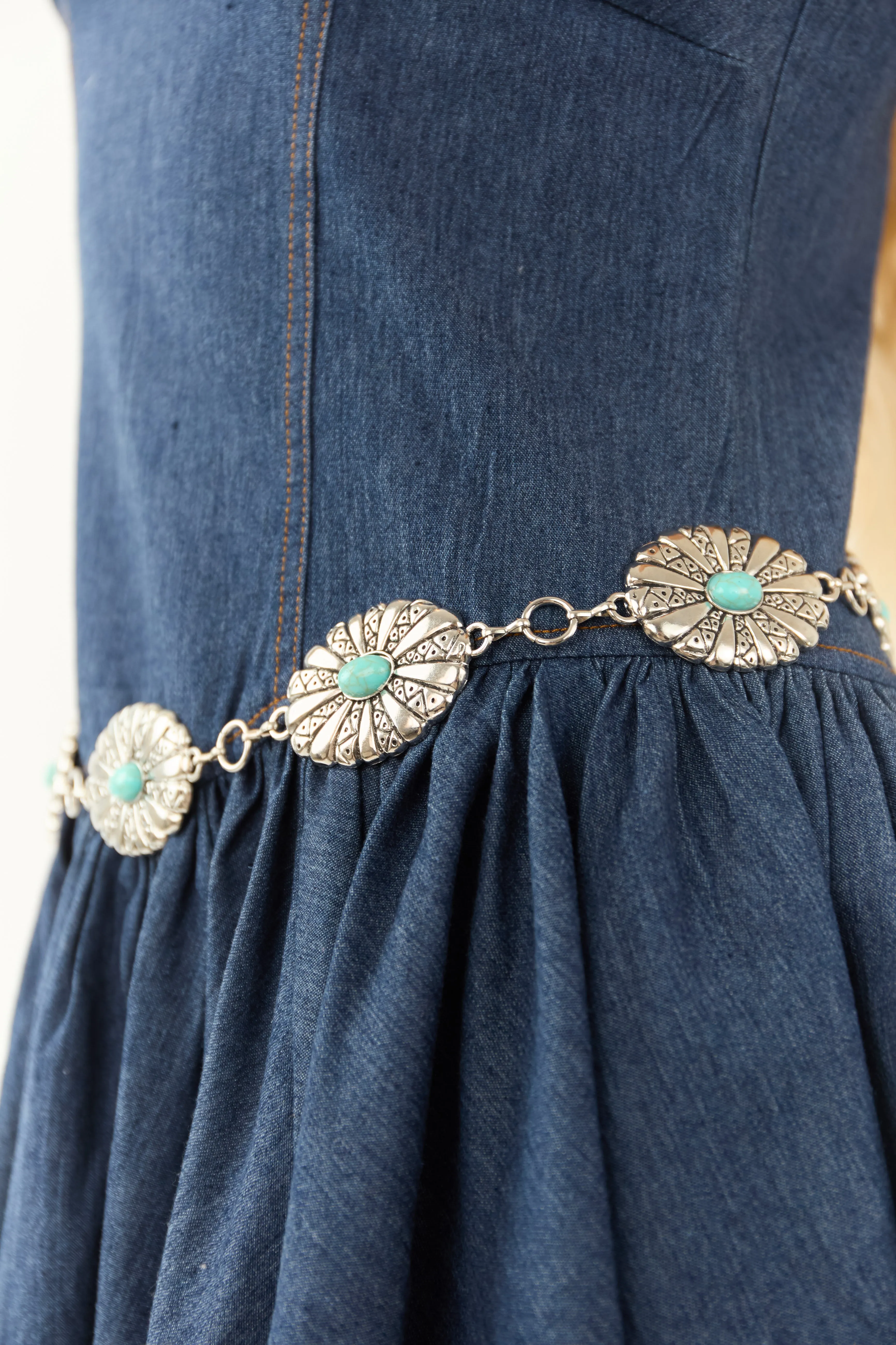 Silver Metallic Etched Concho Disc Chain Belt sold by Lime Lush product image thumbnail 2