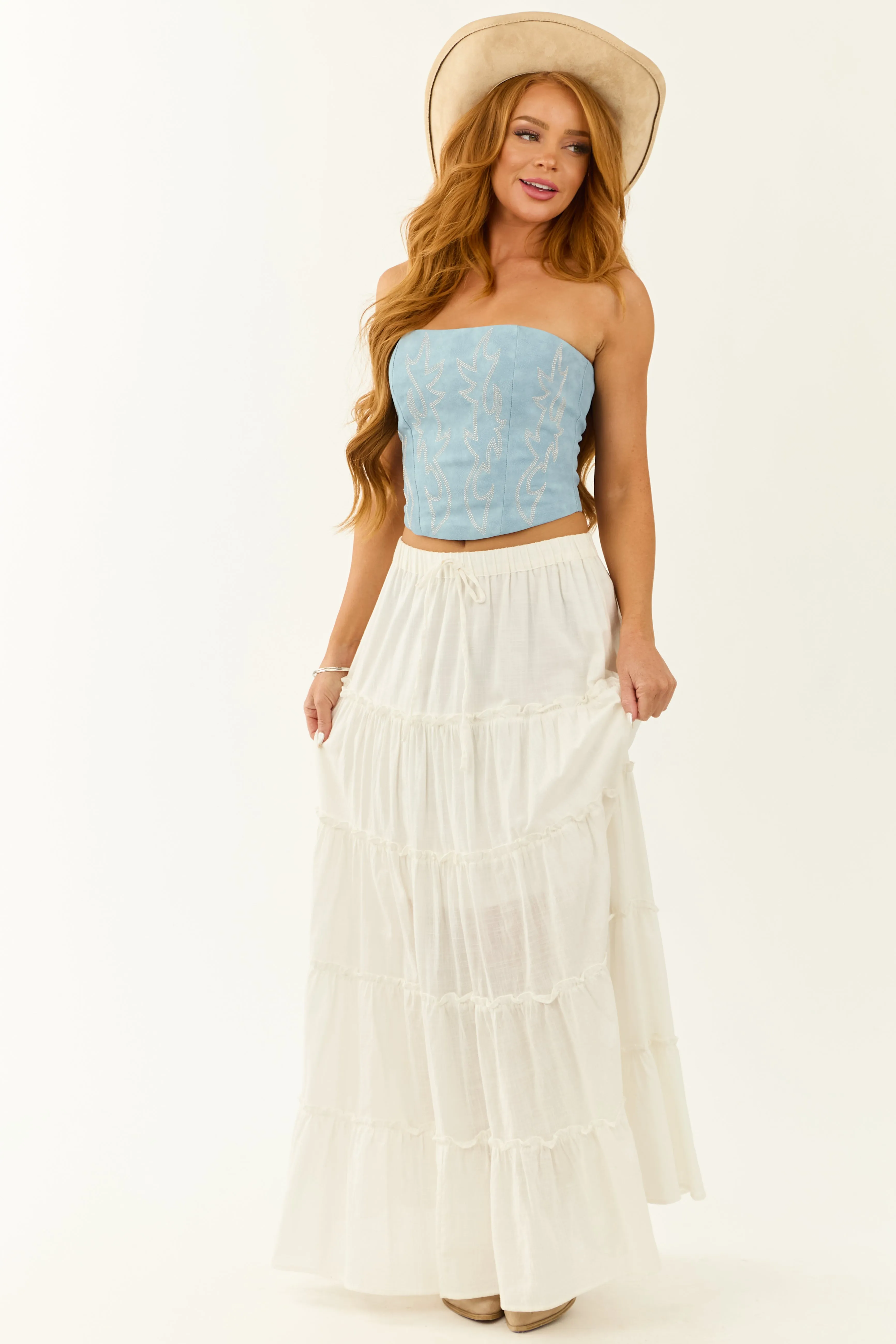 Powder Blue Faux Leather Western Corset Top sold by Lime Lush product image thumbnail 4