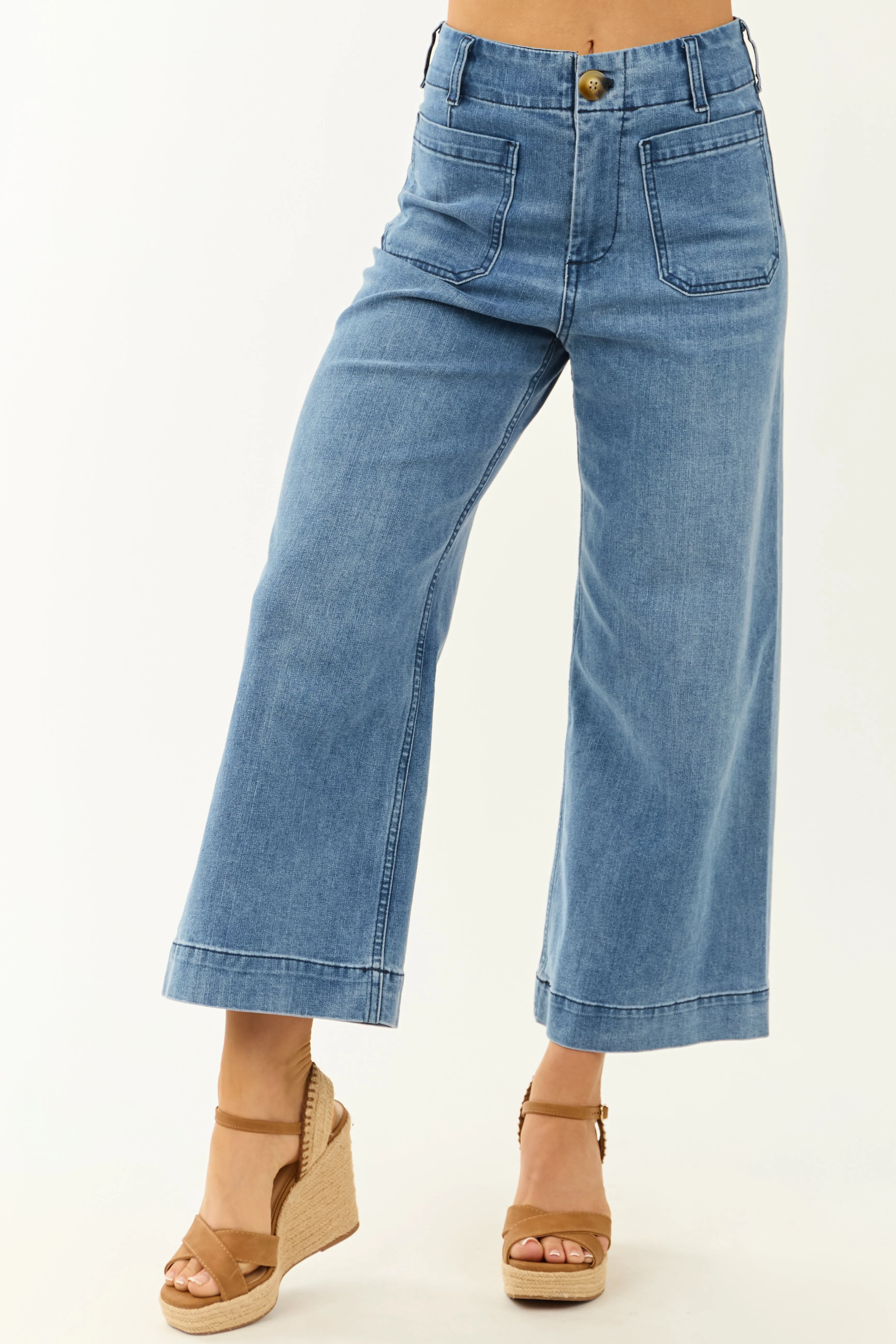 Medium Wash High Rise Ankle Length Straight Leg Jeans sold by Lime Lush
