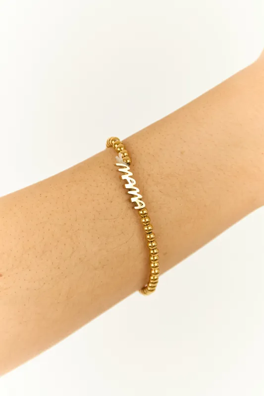 Gold Metallic 'Mama' Beaded Bracelet sold by Lime Lush