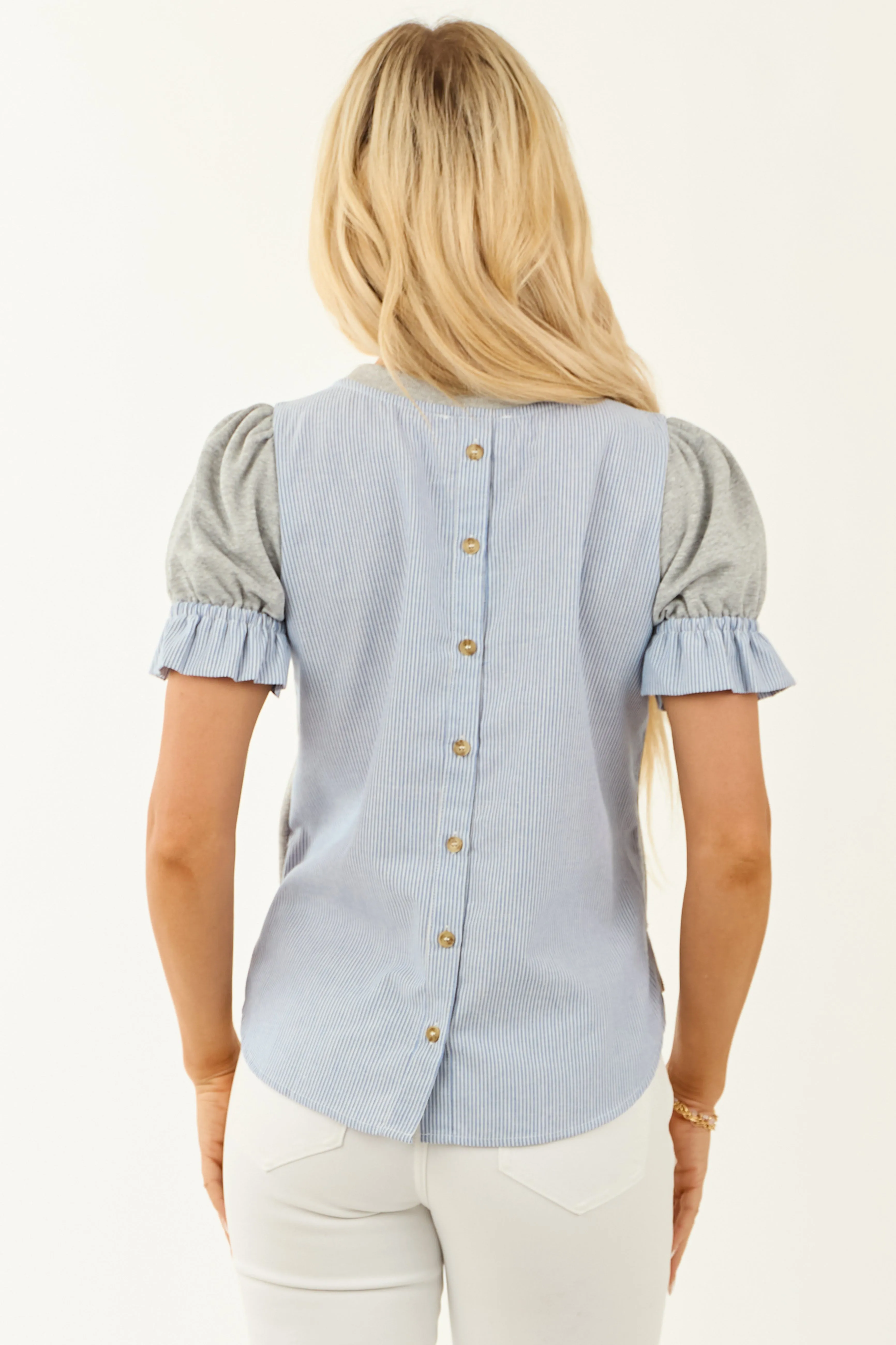 Heather Grey Contrast Button Down Back Top sold by Lime Lush product image thumbnail 5